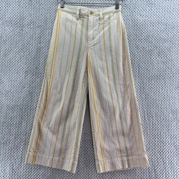 Madewell Pants Womens 24P Yellow Striped Emmett Wide Leg Crop High Rise Trouser - Picture 2 of 15